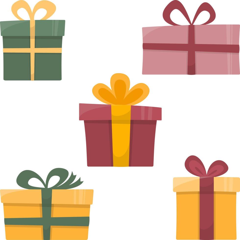 cajas de regalo, los regalos están aislados en blanco. envuelto en colores. colección para cumpleaños, navidad. vector