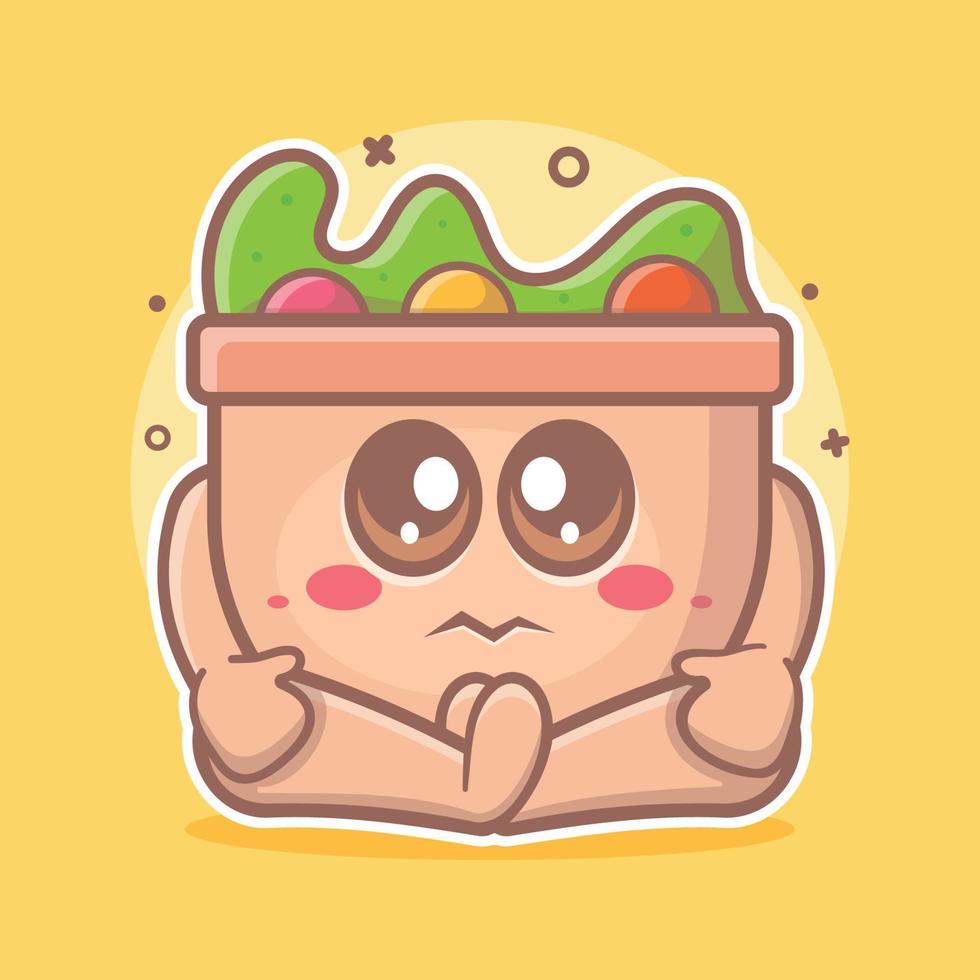 mascota de personaje de comida de ensalada kawaii con expresión triste dibujos animados aislados en diseño de estilo plano vector