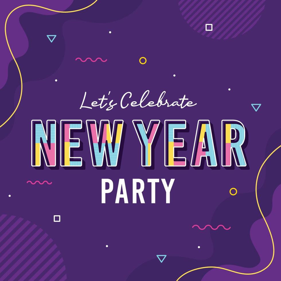 memphis style new year party invitation design illustration vector