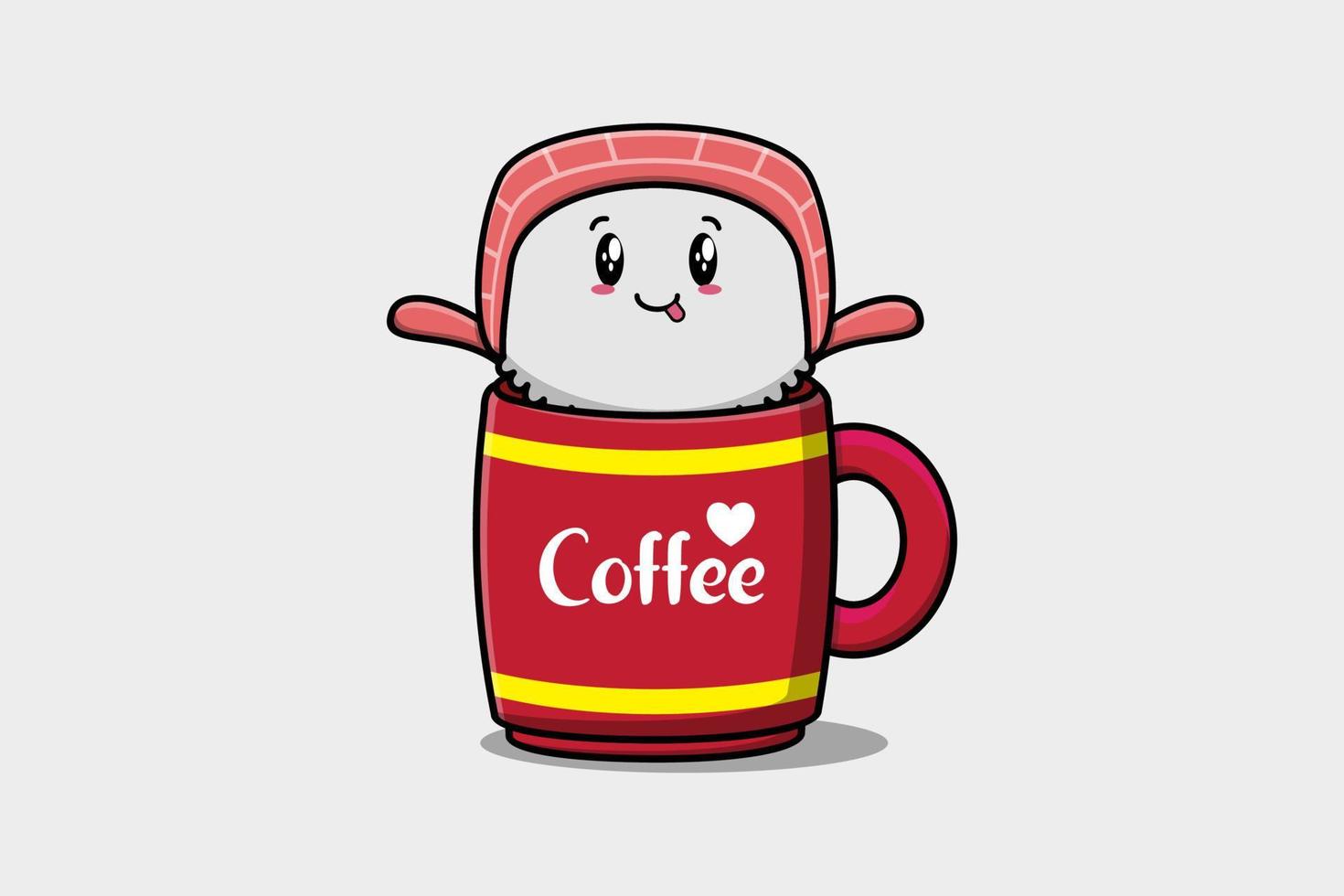 Sushi cute character illustration in a coffee cup vector