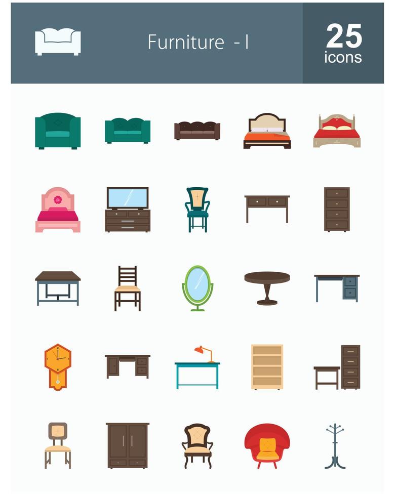 íconos vectoriales de varios tipos de muebles, herramientas u objetos en casa, hay muchos íconos vectoriales en él vector