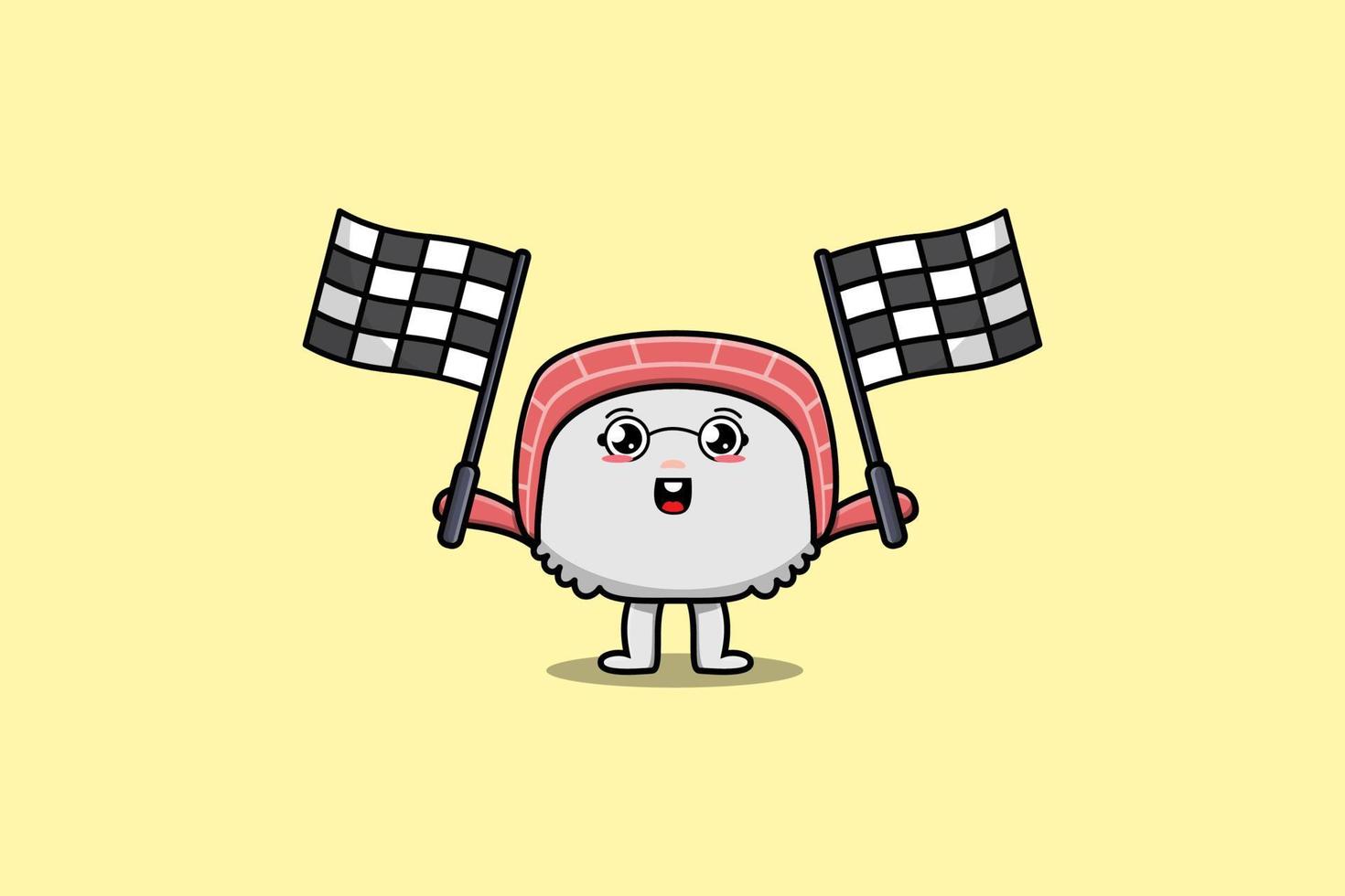 Illustration of cute Sushi cartoon hold race flag vector