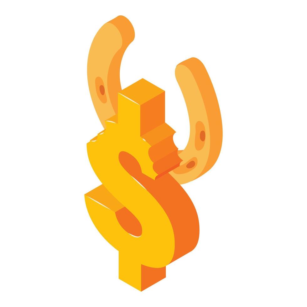 Success talisman icon isometric vector. Golden dollar sign and horseshoe icon vector