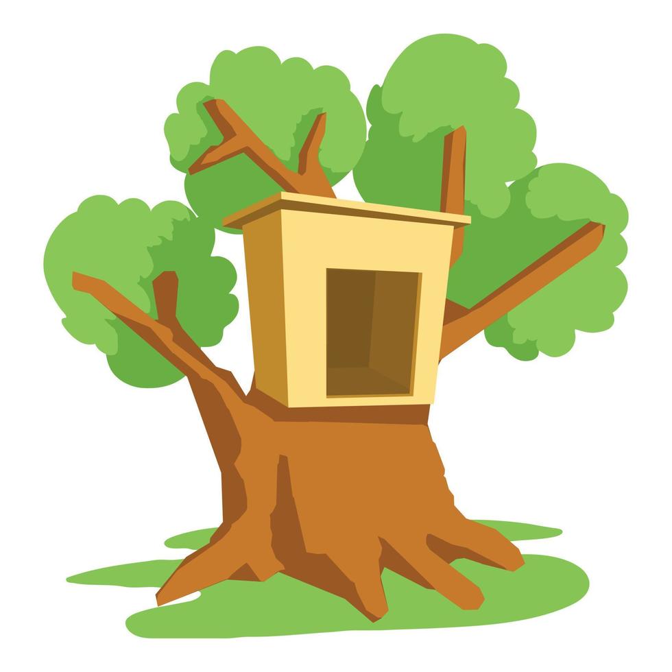 Tree house icon, cartoon style vector