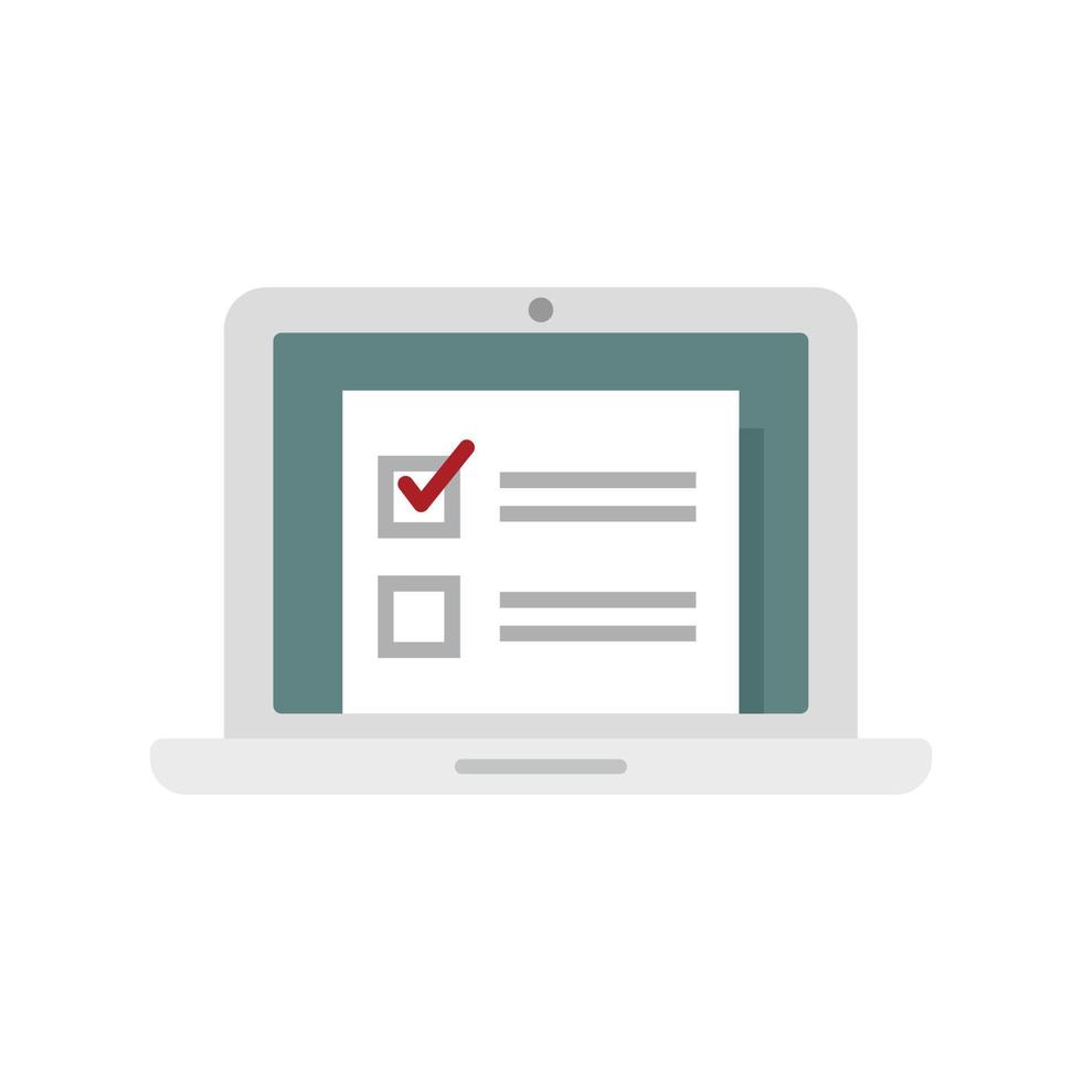 Laptop online survey icon flat isolated vector