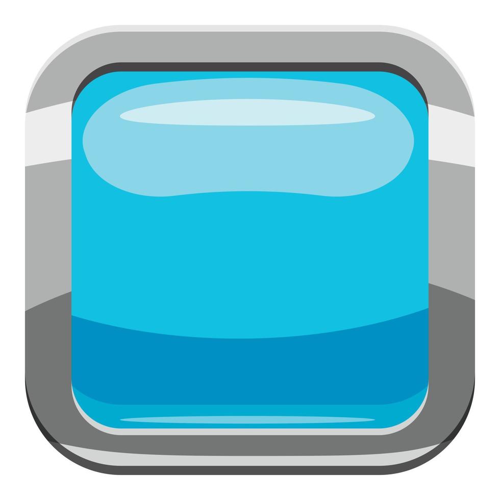 Light blue square button icon, cartoon style vector