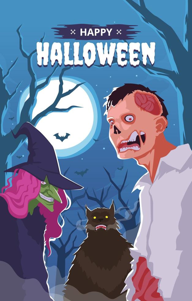 Halloween Party Poster With Monsters vector