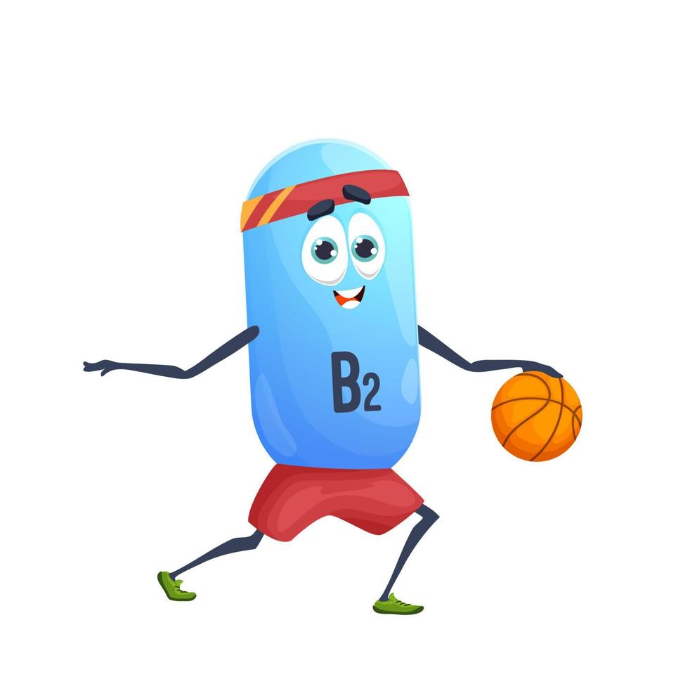 personaje de jugador de baloncesto de vitamina b2 de dibujos animados vector