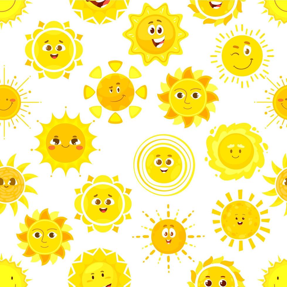 Sun characters seamless pattern, vector background