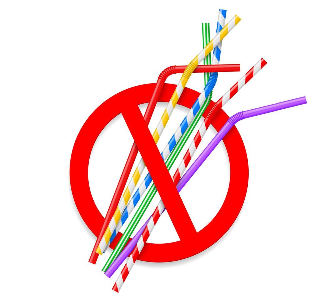 Forbidden plastic straw realistic symbol or sign 15017559 Vector Art at