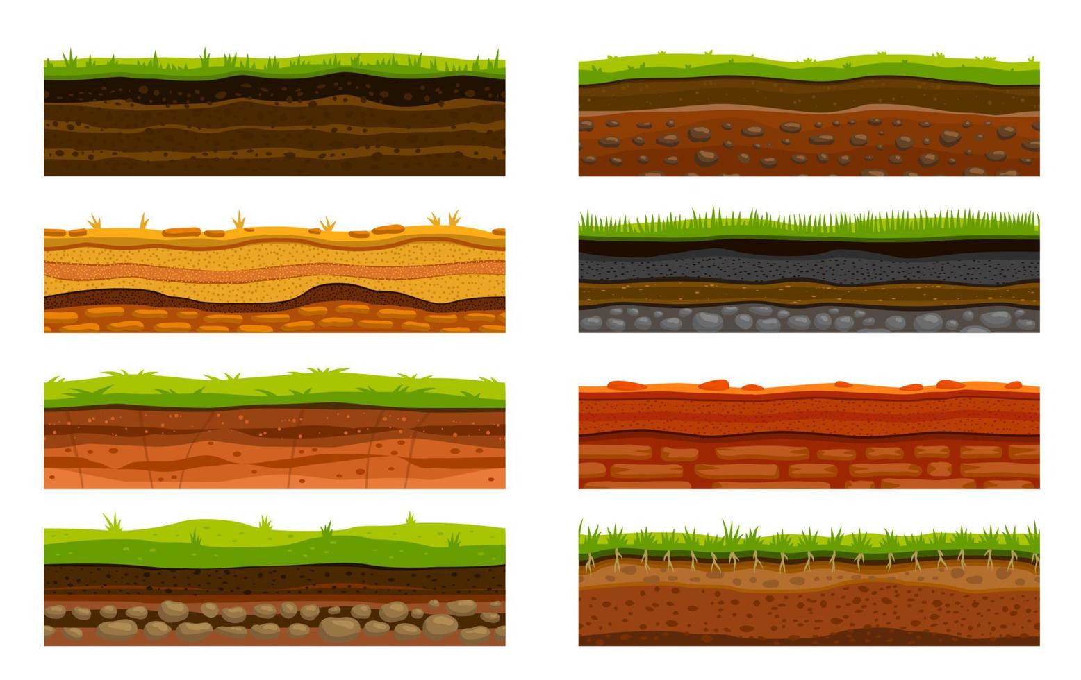 Soil ground layers, cartoon game level landscape vector