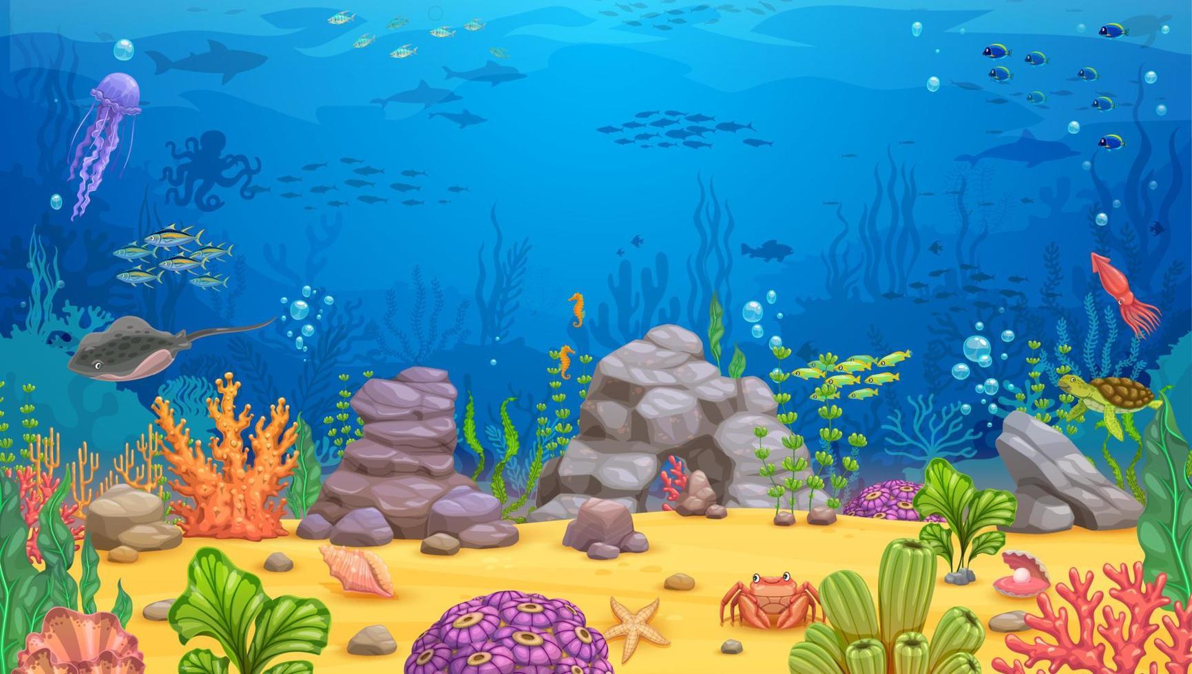 Cartoon underwater landscape, vector background
