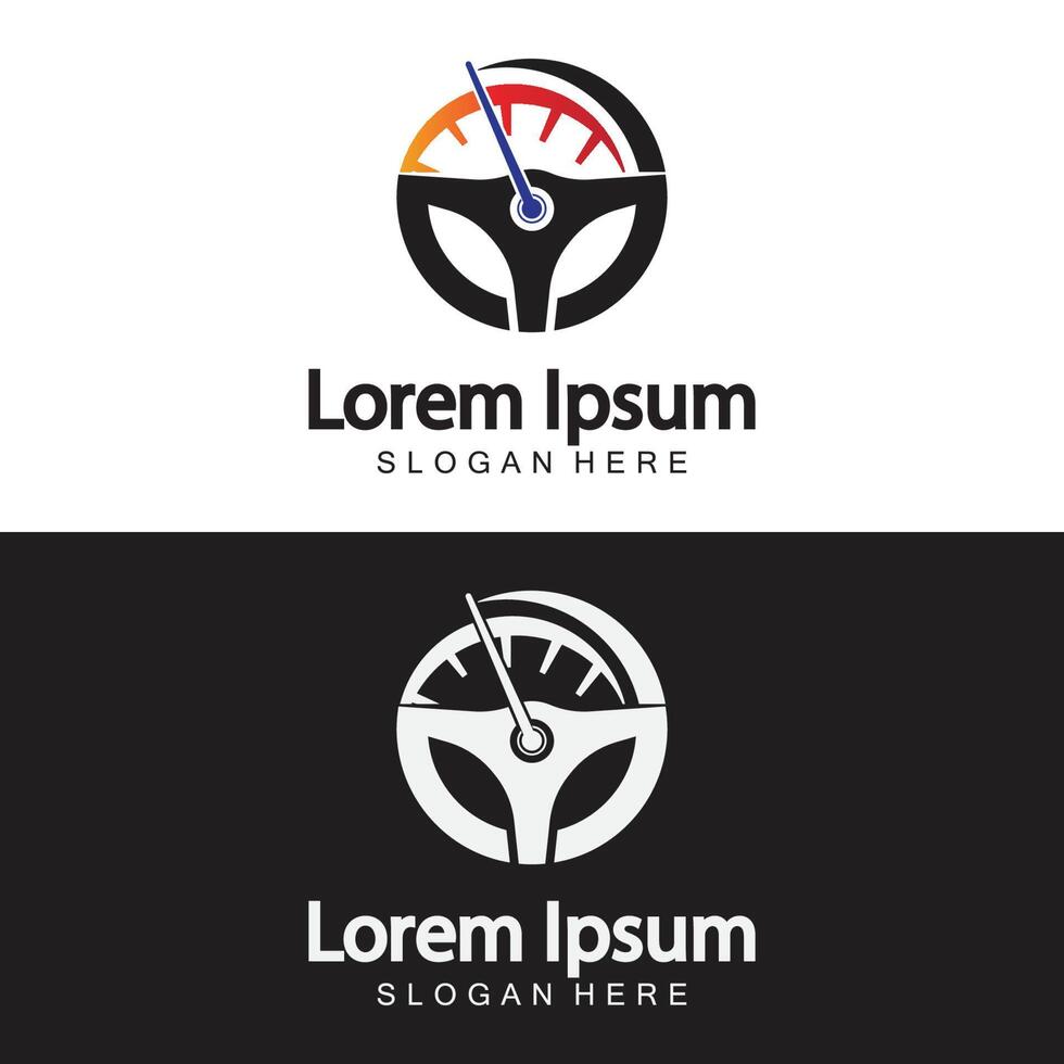 Steering Wheel and speedometer logo template. Driving school vector design.