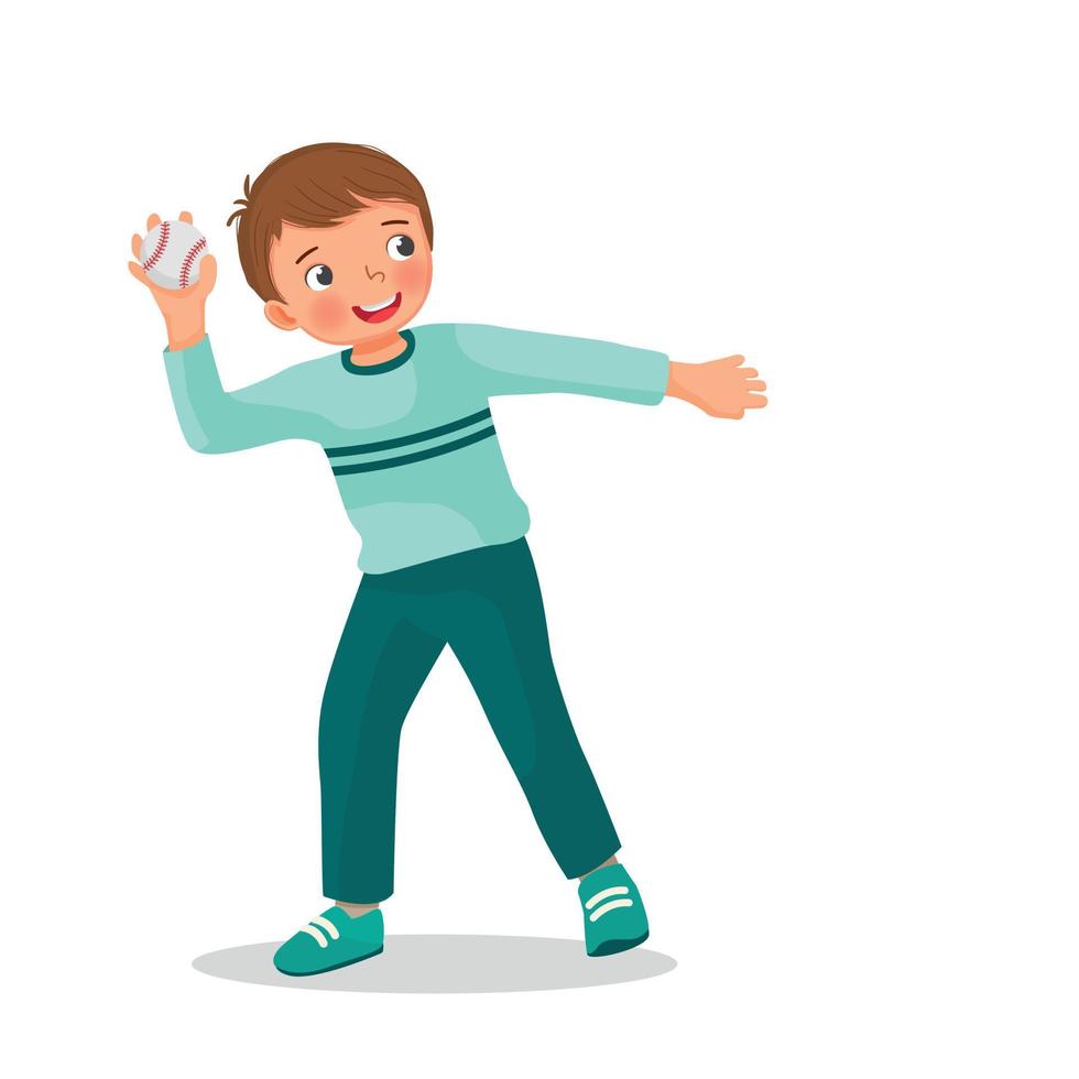 Cute little boy playing throwing a baseball having fun vector