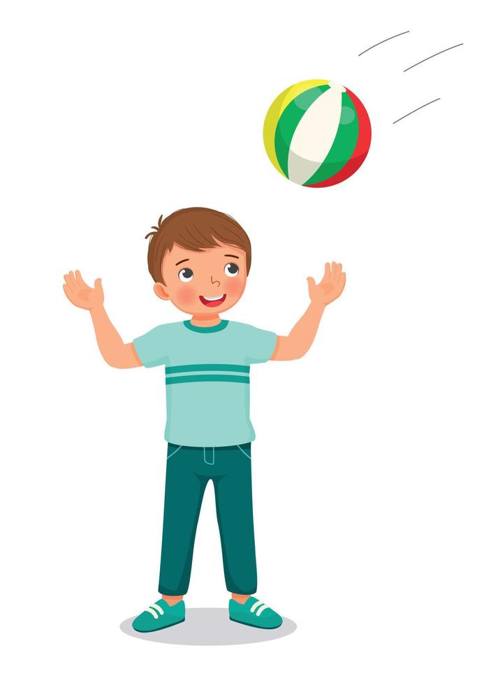 Happy little boy playing catching a ball vector