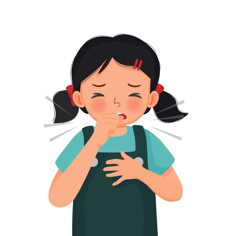 Cute little girl coughing suffering from cold and flu as symptom of allergy or virus infection vector