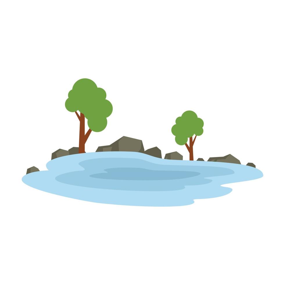 bosque lago icono plano aislado vector