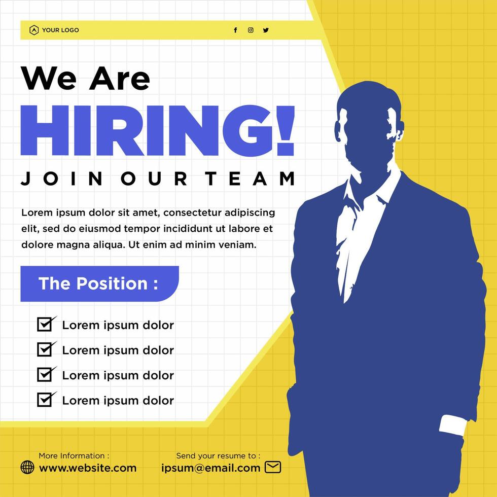 We are hiring job position social media post template vector