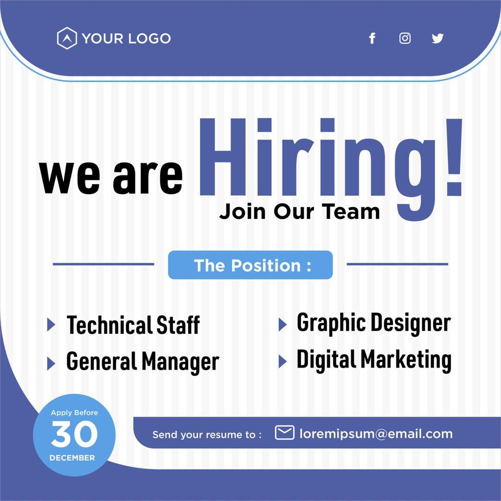 We are hiring job position social media post template vector