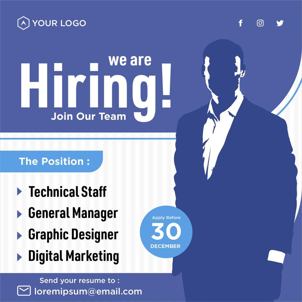 We are hiring job position social media post template vector