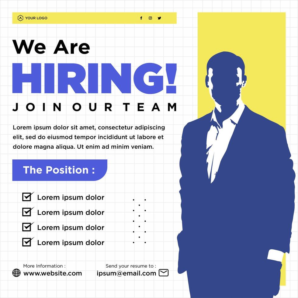 We are hiring job position social media post template vector
