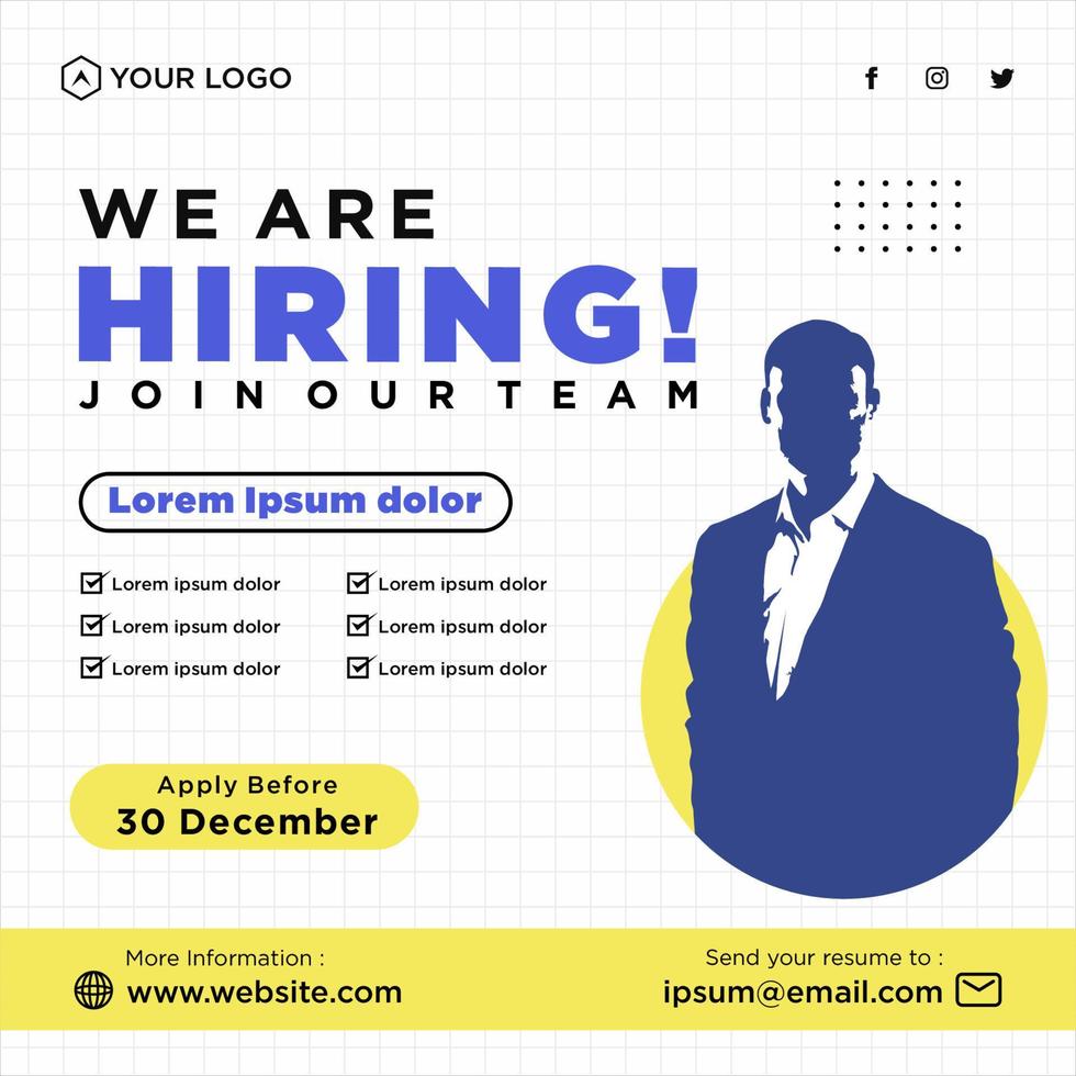 We are hiring job position social media post template vector