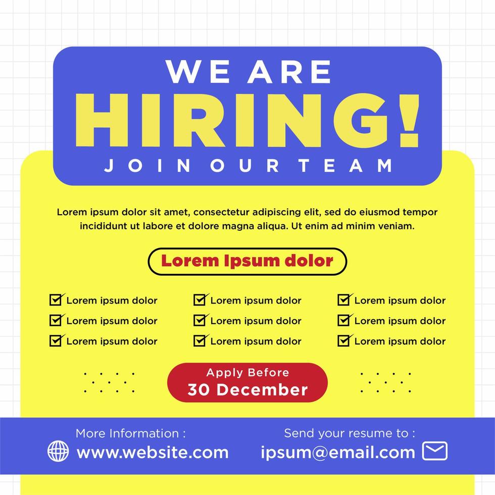 We are hiring job position social media post template vector