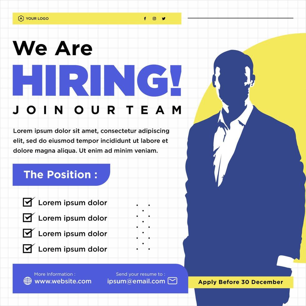 We are hiring job position social media post template vector