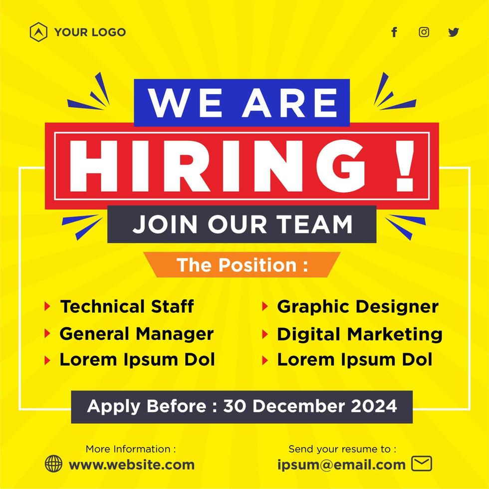 We are hiring job media social post template vector