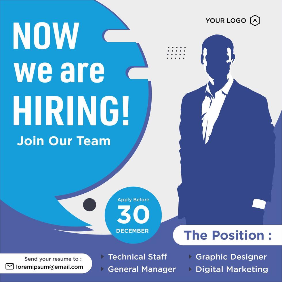 We are hiring job position social media post template vector