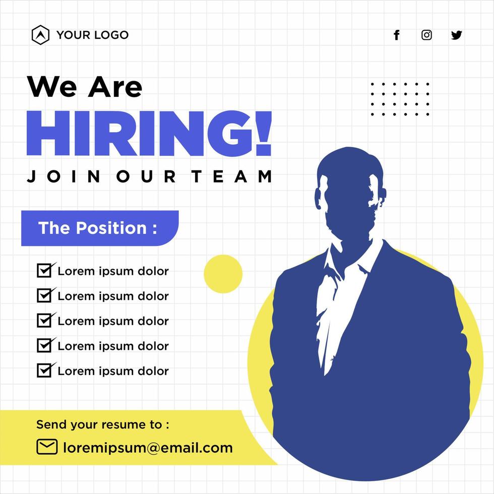 We are hiring job position social media post template vector