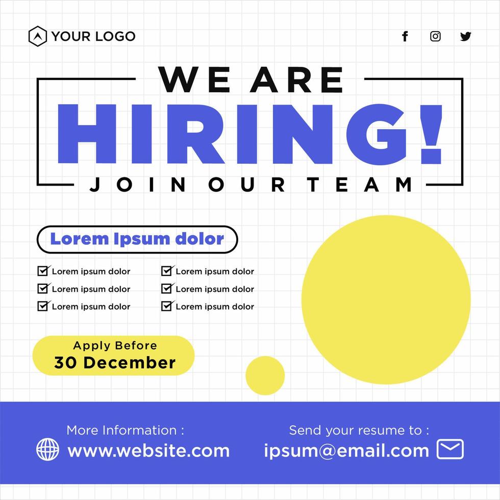 We are hiring job position social media post template vector