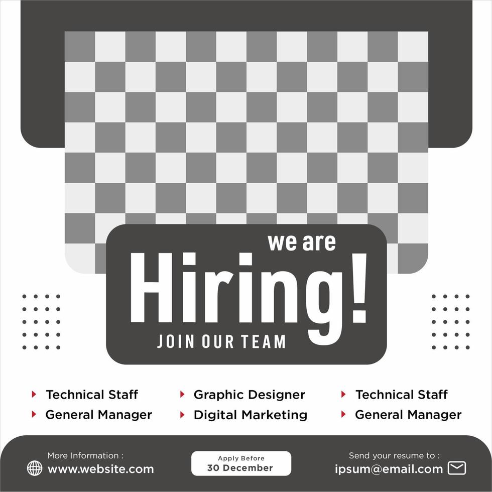 We are hiring job position social media post template vector