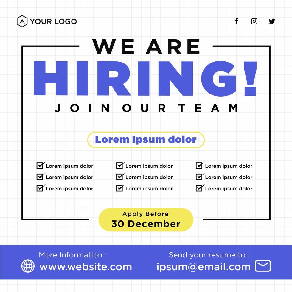 We are hiring job position social media post template vector