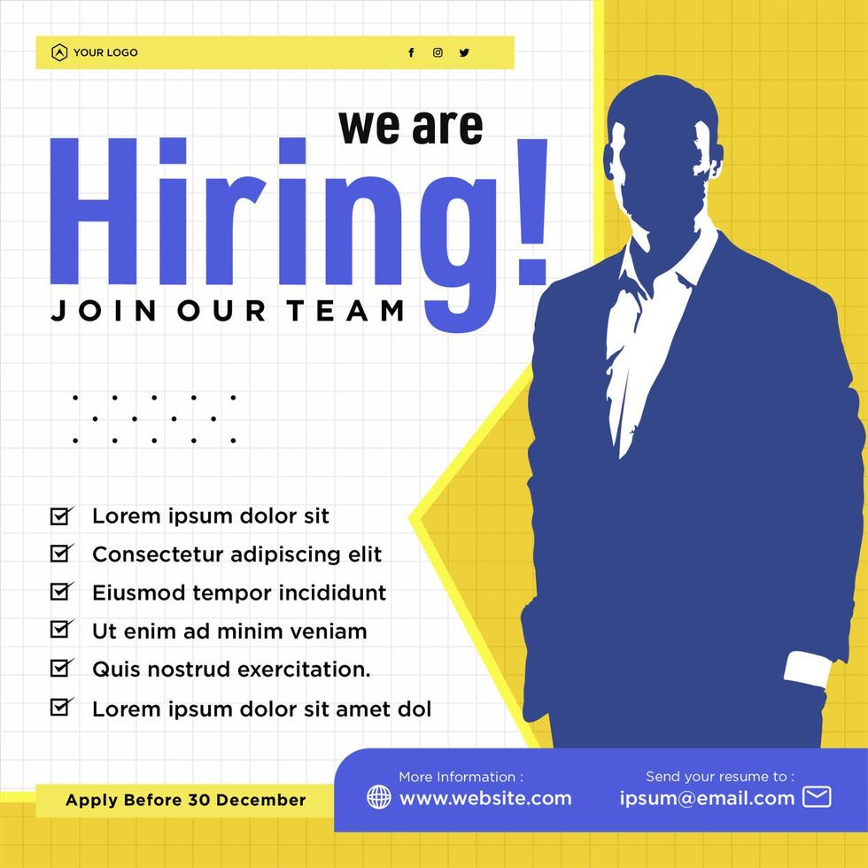 We are hiring job position social media post template vector