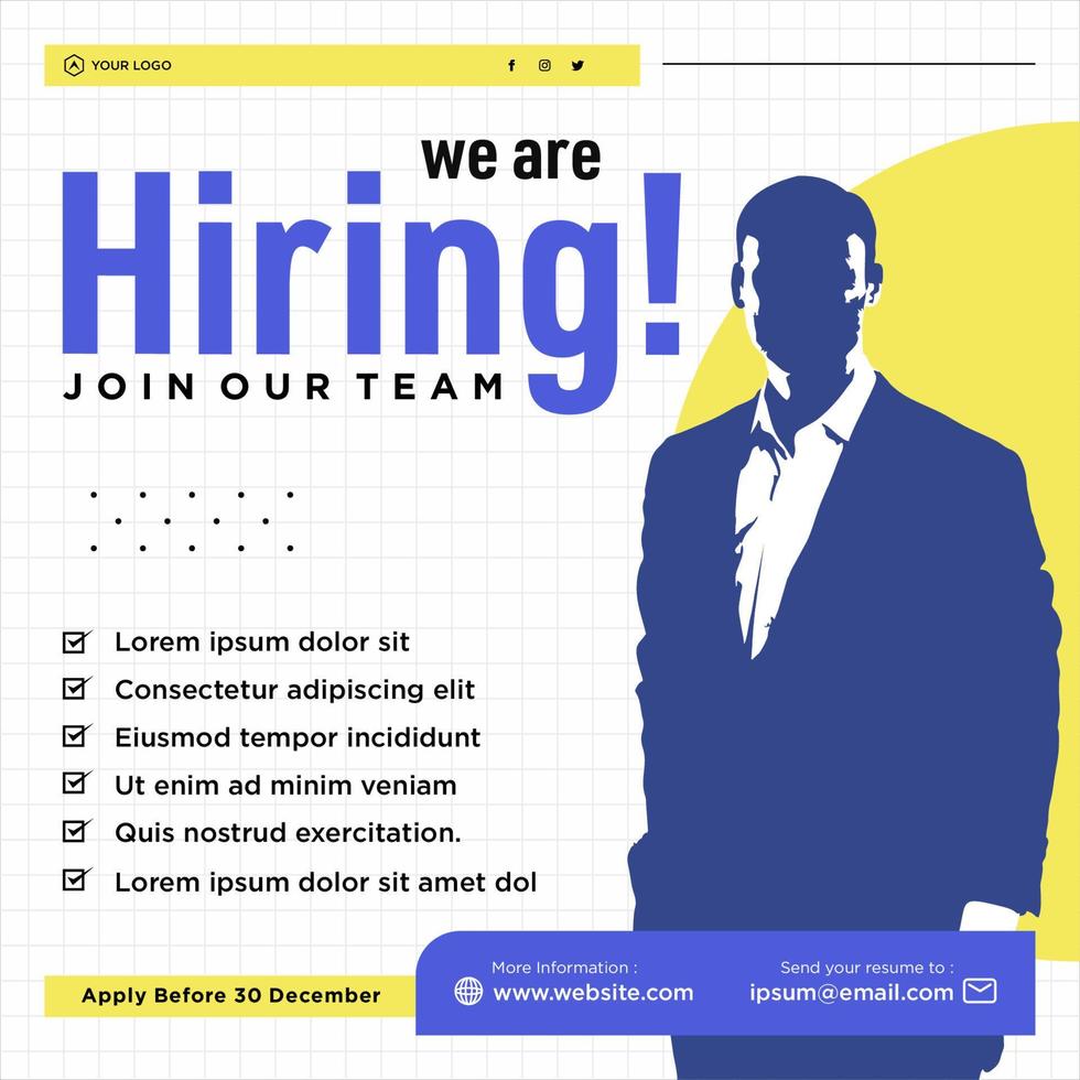We are hiring job position social media post template vector