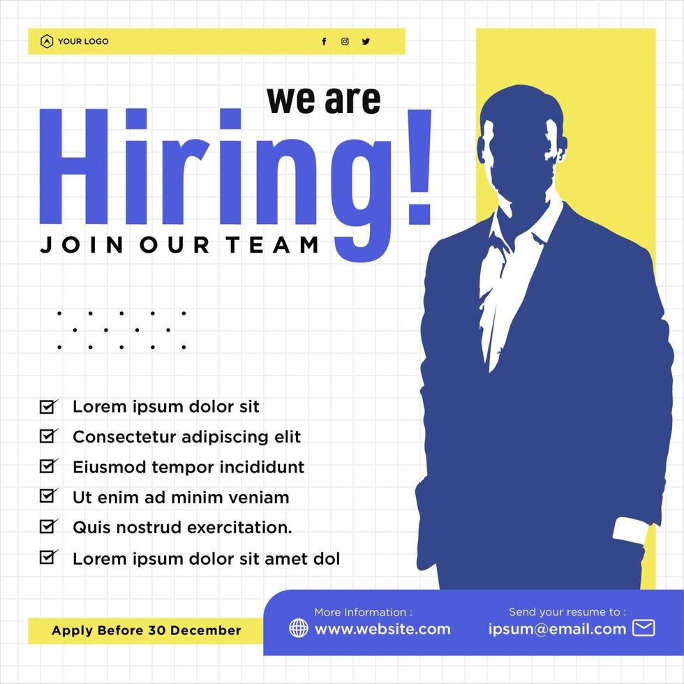 We are hiring job position social media post template vector