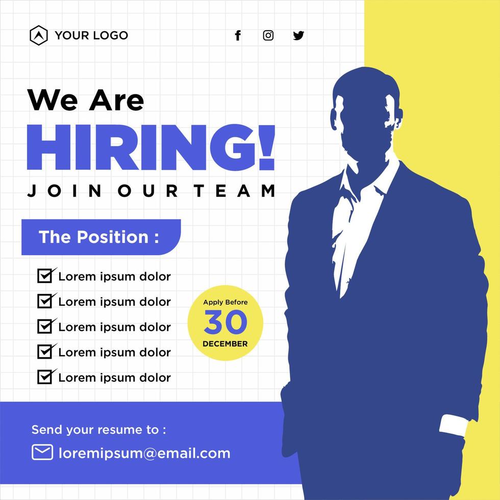 We are hiring job position social media post template vector