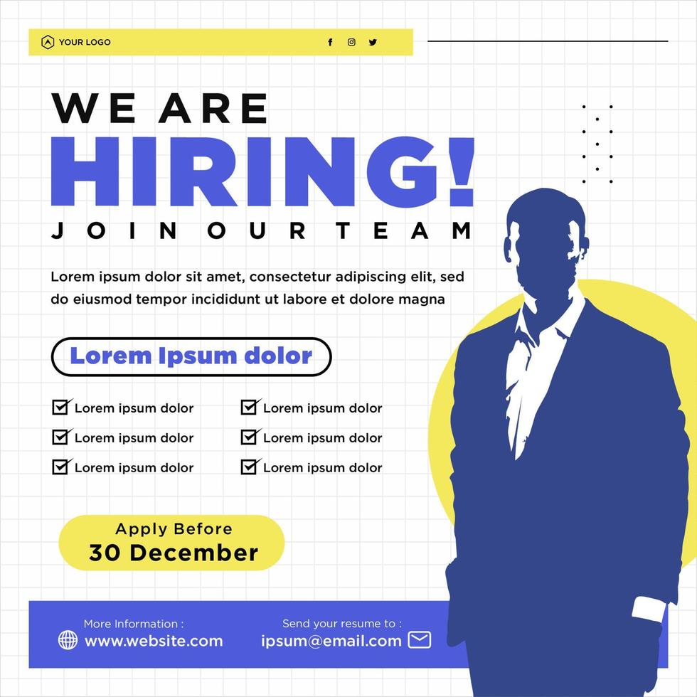 We are hiring job position social media post template vector