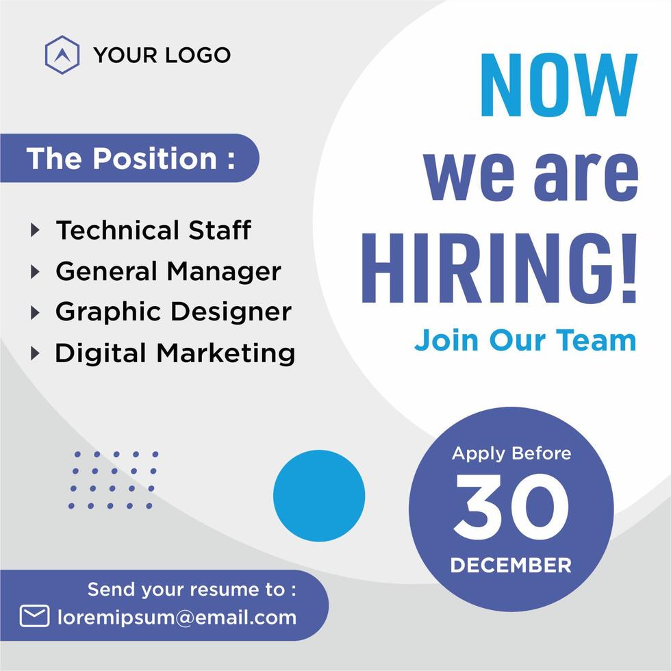 We are hiring job position social media post template vector