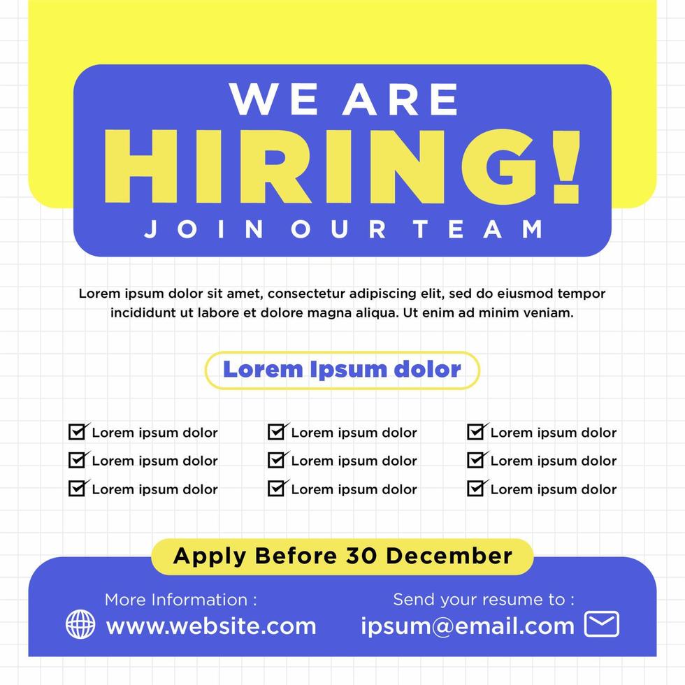 We are hiring job position social media post template vector