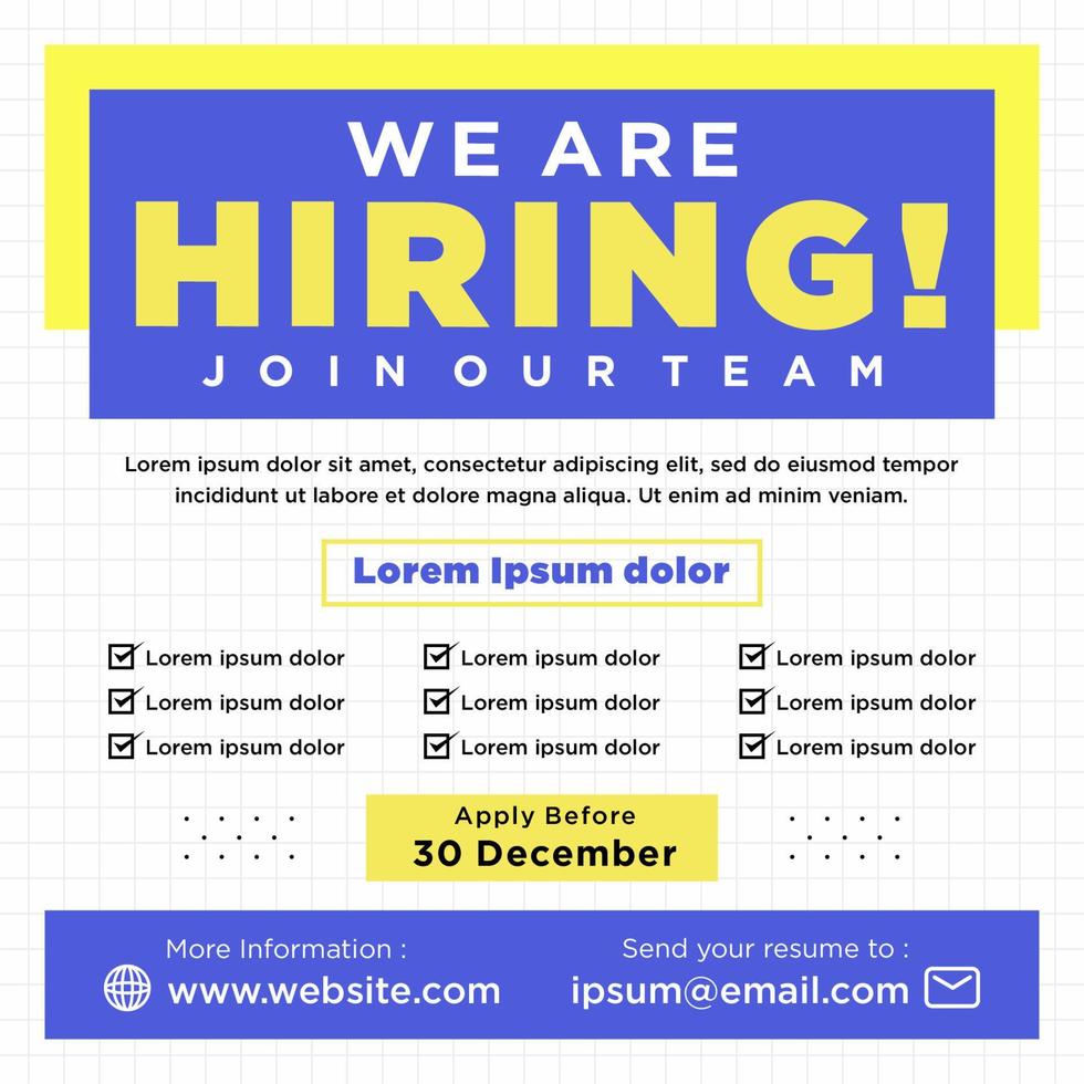 We are hiring job position social media post template vector