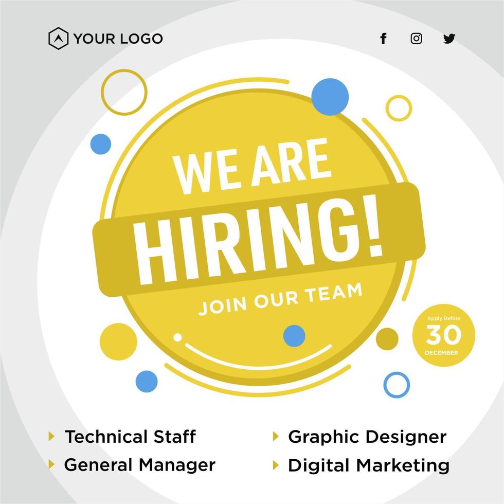 We are hiring job position social media post template vector