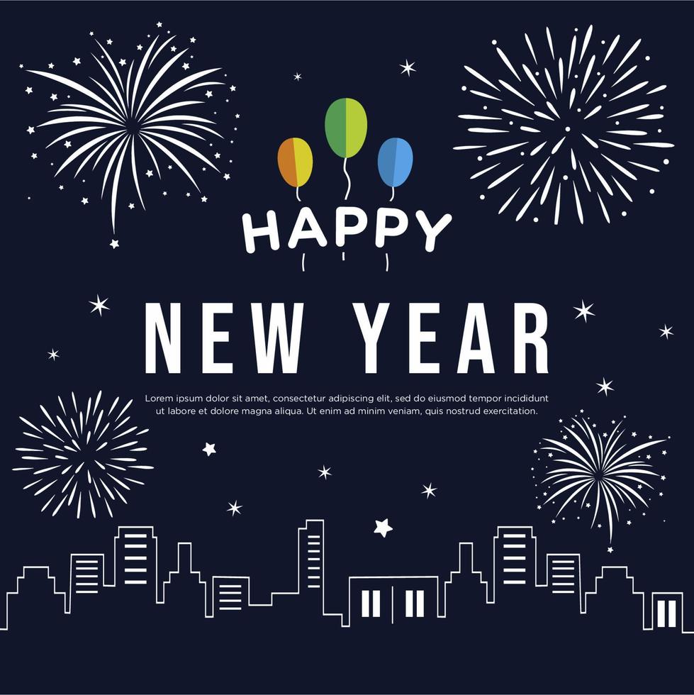 Happy new year city background banner greeting celebration vector