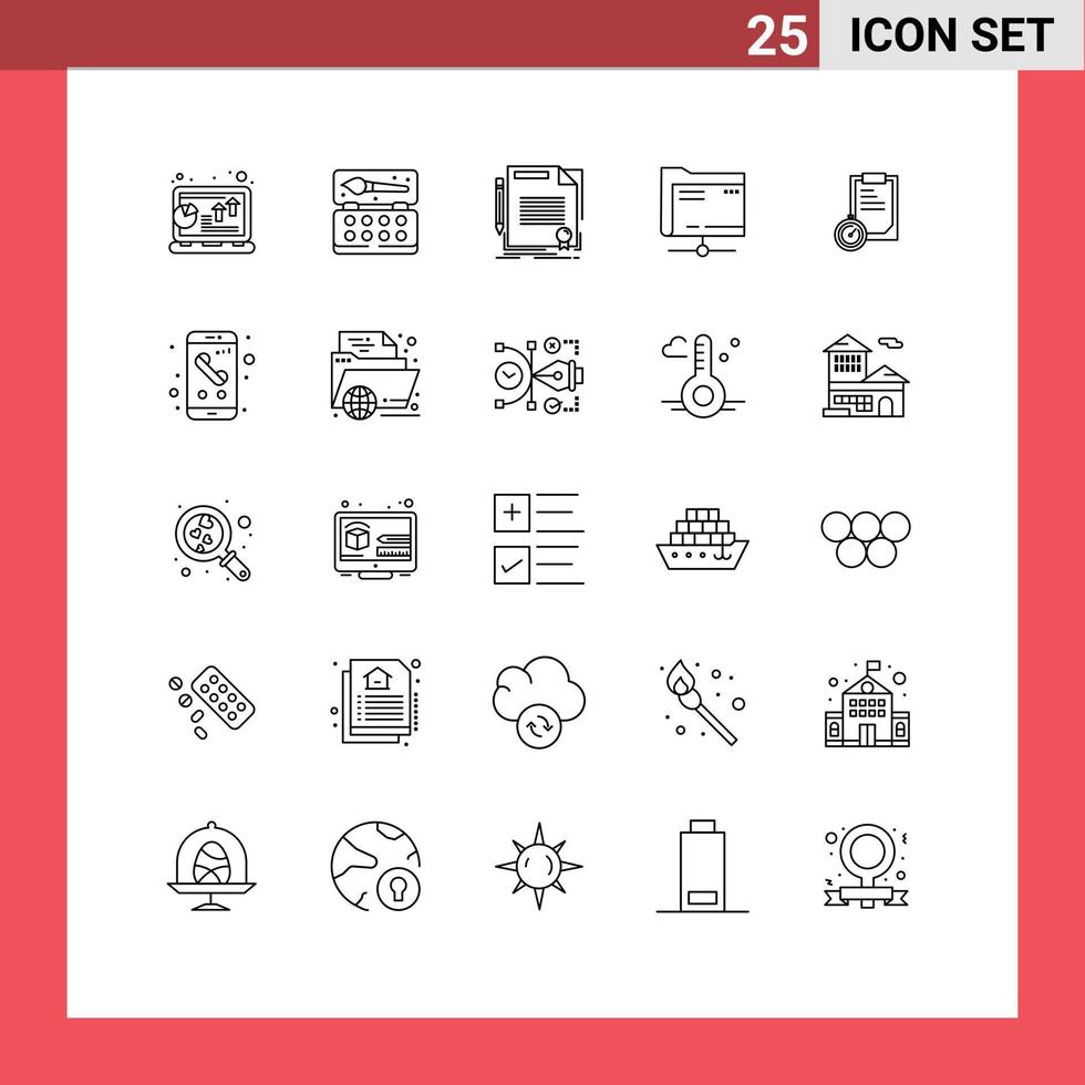 Line Pack of 25 Universal Symbols of storage data color folder document Editable Vector Design Elements