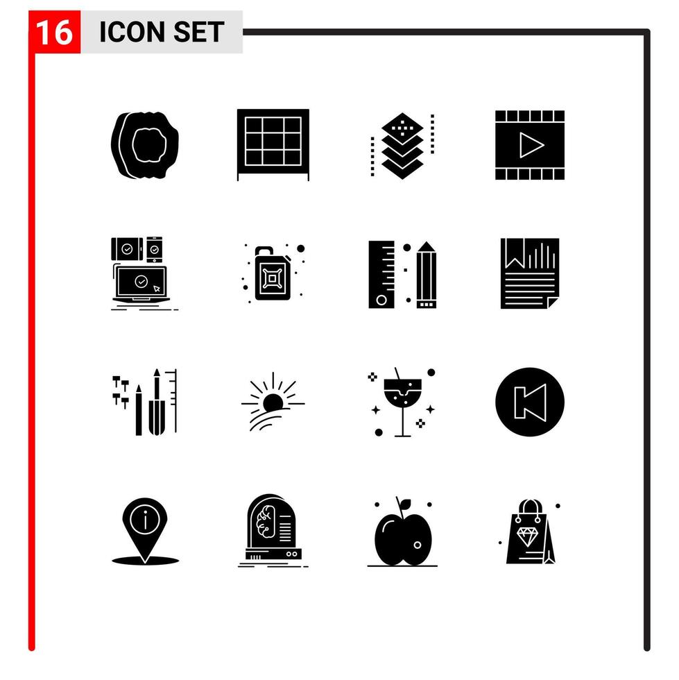 Set of 16 Modern UI Icons Symbols Signs for video player multimedia coding media player programing Editable Vector Design Elements