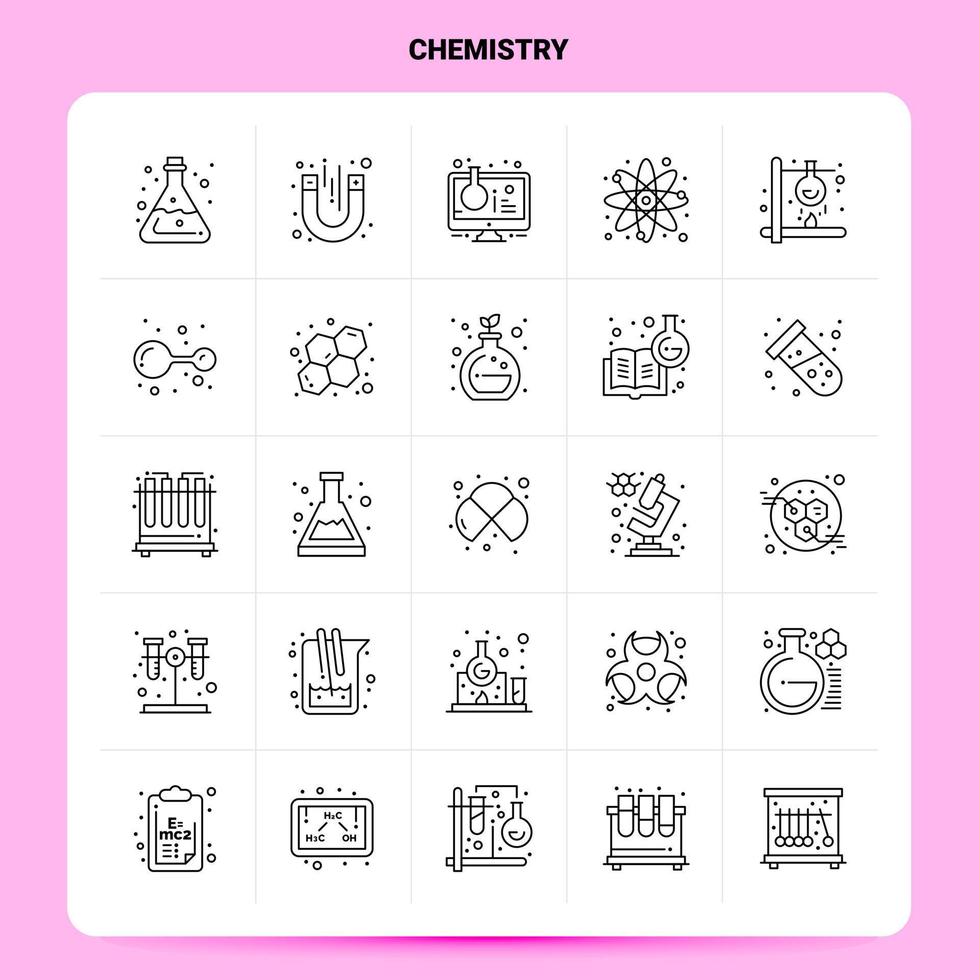 OutLine 25 Chemistry Icon set Vector Line Style Design Black Icons Set Linear pictogram pack Web and Mobile Business ideas design Vector Illustration