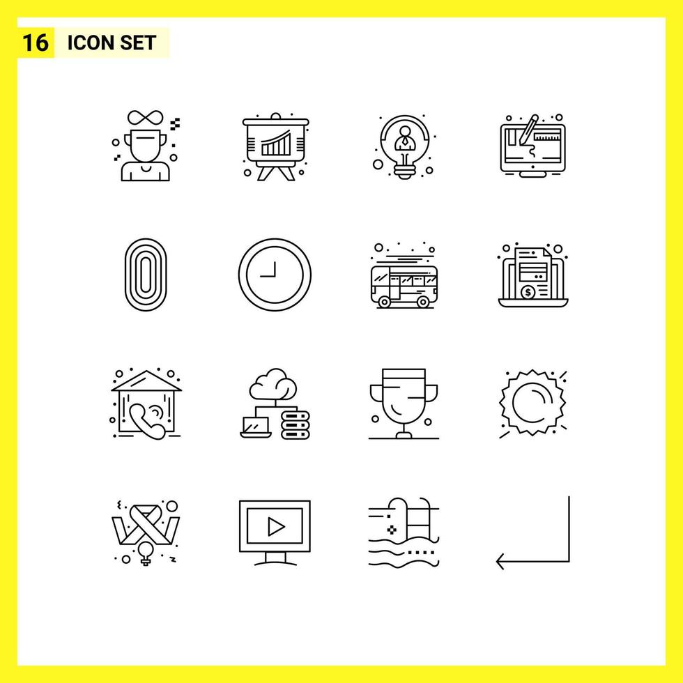 16 User Interface Outline Pack of modern Signs and Symbols of ornament adornment employee screen design Editable Vector Design Elements