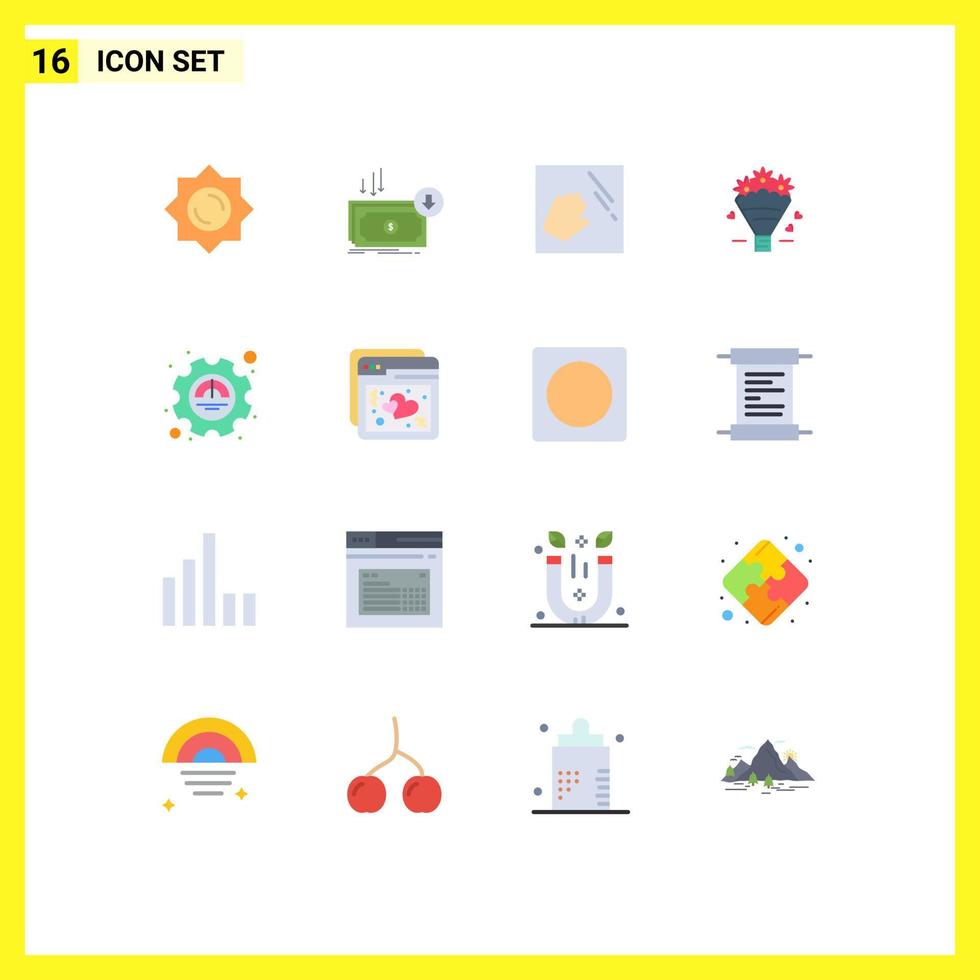 grupo de 16 colores planos modernos establecidos para eficiencia corazón dinero amor limpieza paquete editable de elementos de diseño de vectores creativos