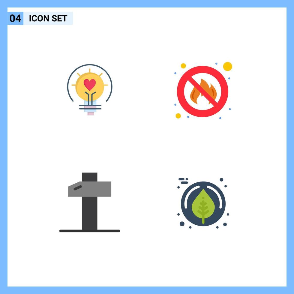 Pack of 4 Modern Flat Icons Signs and Symbols for Web Print Media such as bulb carpentry light bulb fire tools Editable Vector Design Elements